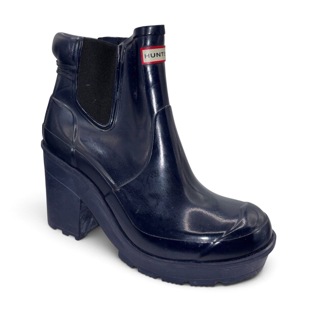 Hunter Chelsea Block Heel Platform Boots Navy Blue Women’s Size 8